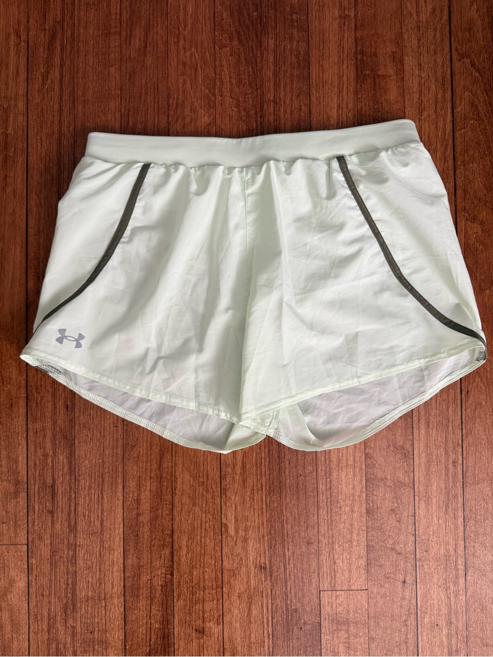Under Armour Women’s Mint Green Athletic Running Shorts with Gray Trim